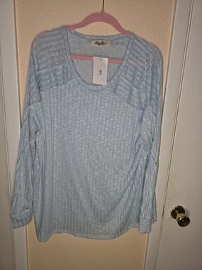 NWT Haptics Ribbed Iced Blue Top Plus Size 1X PTP 29"